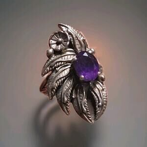 Exquisite Vintage Sterling Silver, Amethyst Zuni Ring Signed SAM PIASO SIZE 6.25